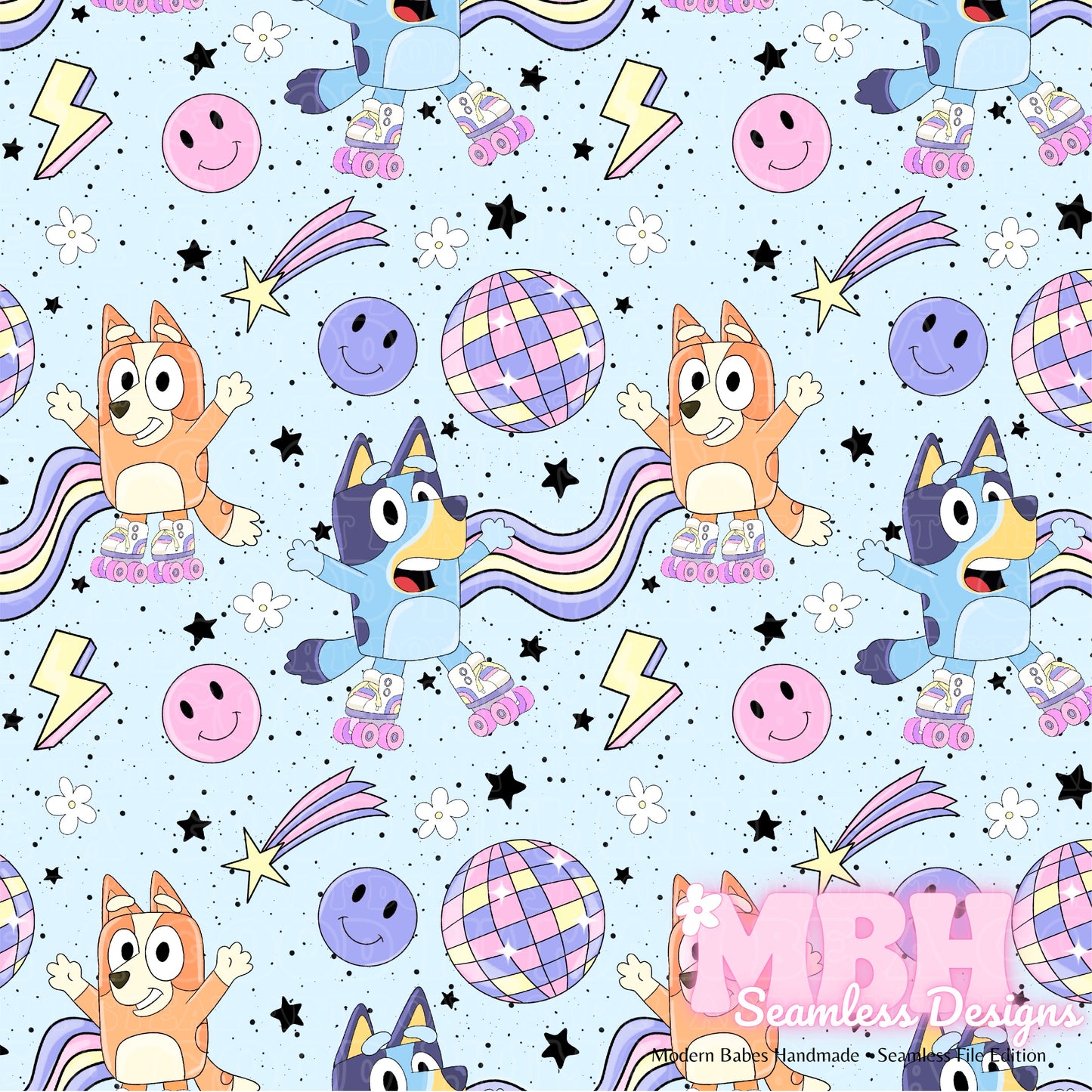 Roller Disco Heelers Seamless Pattern & PNG MULTIPLE COLORWAYS