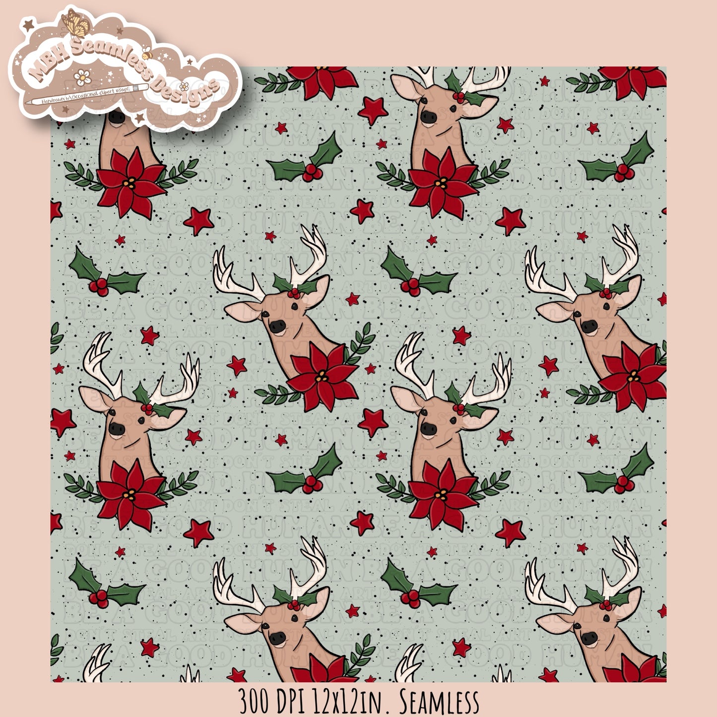 Deer Floral Seamless Pattern MULTIPLE COLORWAY OPTIONS