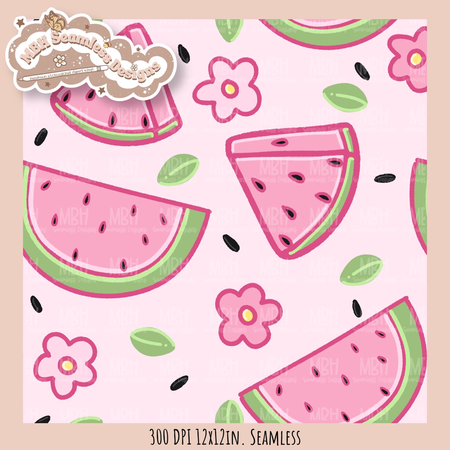 Watermelon Floral Seamless Pattern • Multiple Colorways