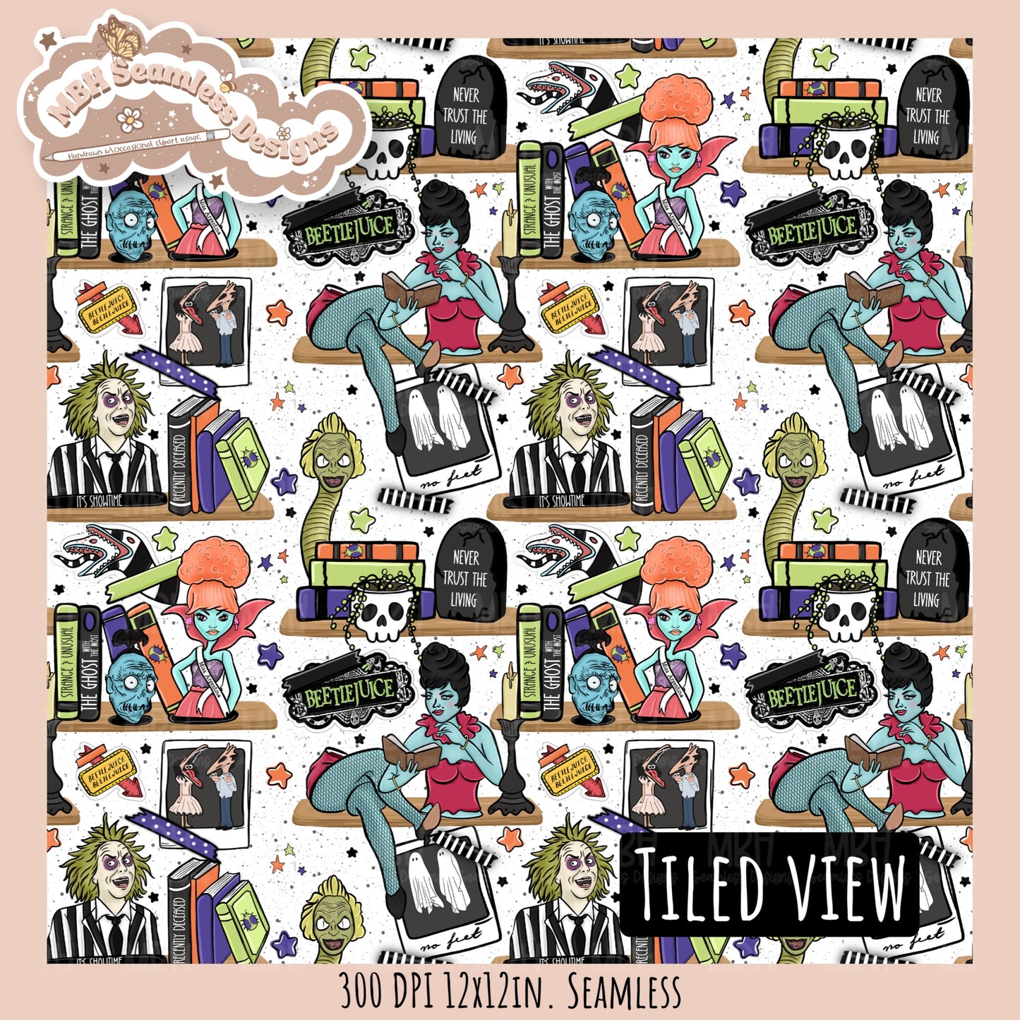 Beetle Shelves Seamless Pattern // PNG // Assorted Colorway Options
