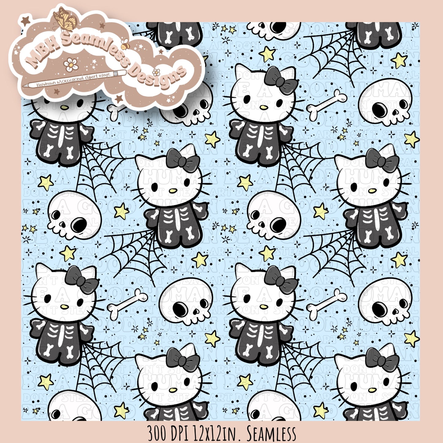 Hello Kitty Skeleton Seamless Pattern MULTIPLE COLORWAYS