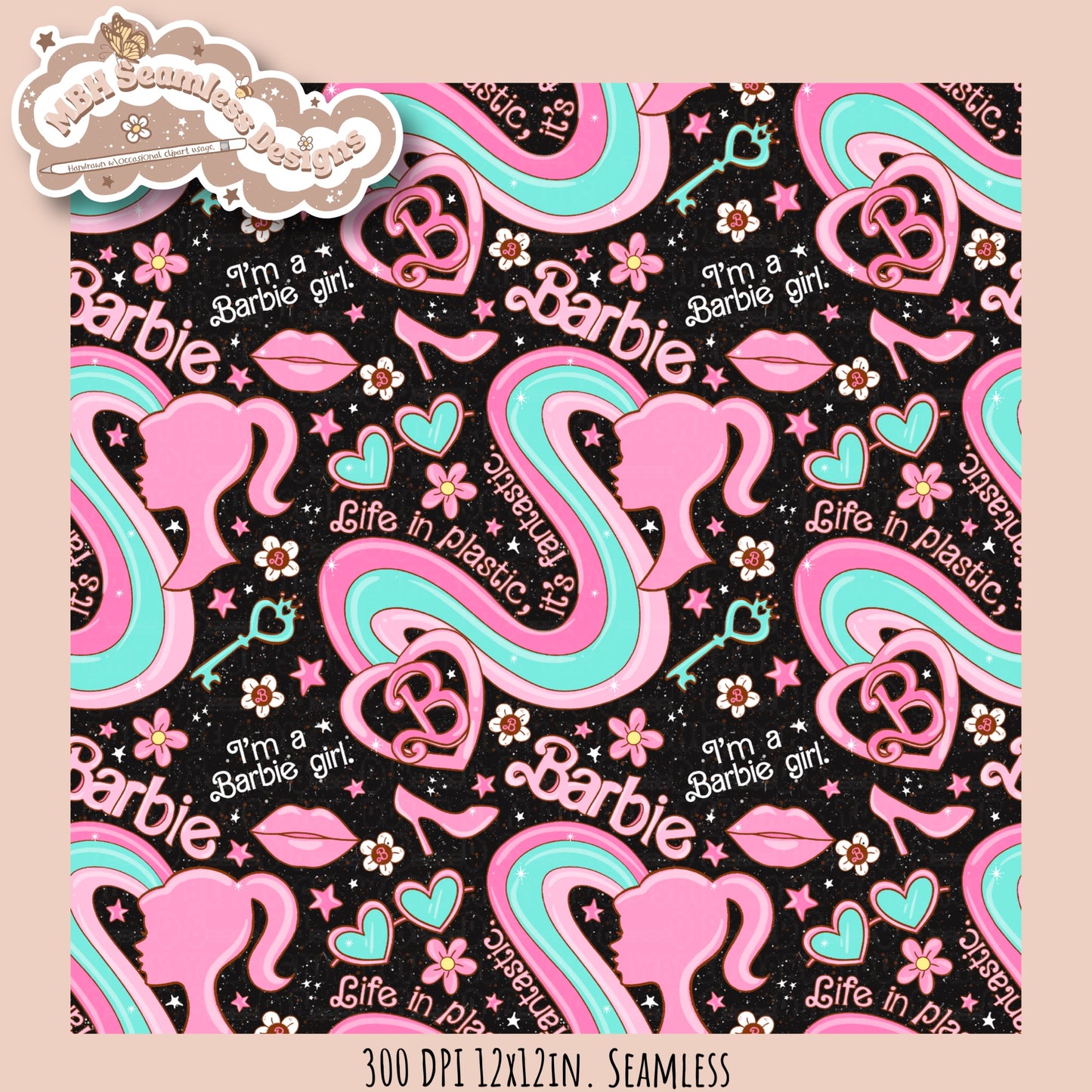 Barbie Girl Seamless Pattern MULTIPLE COLORWAYS