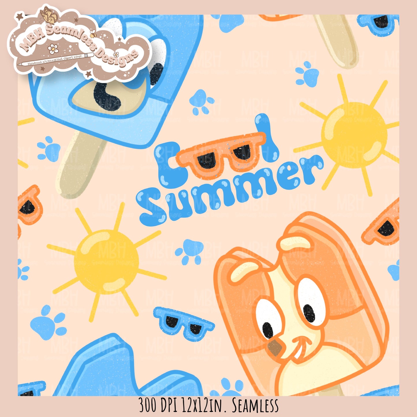 Cool Summer Heeler Pops Seamless Pattern // Assorted Colorway Options