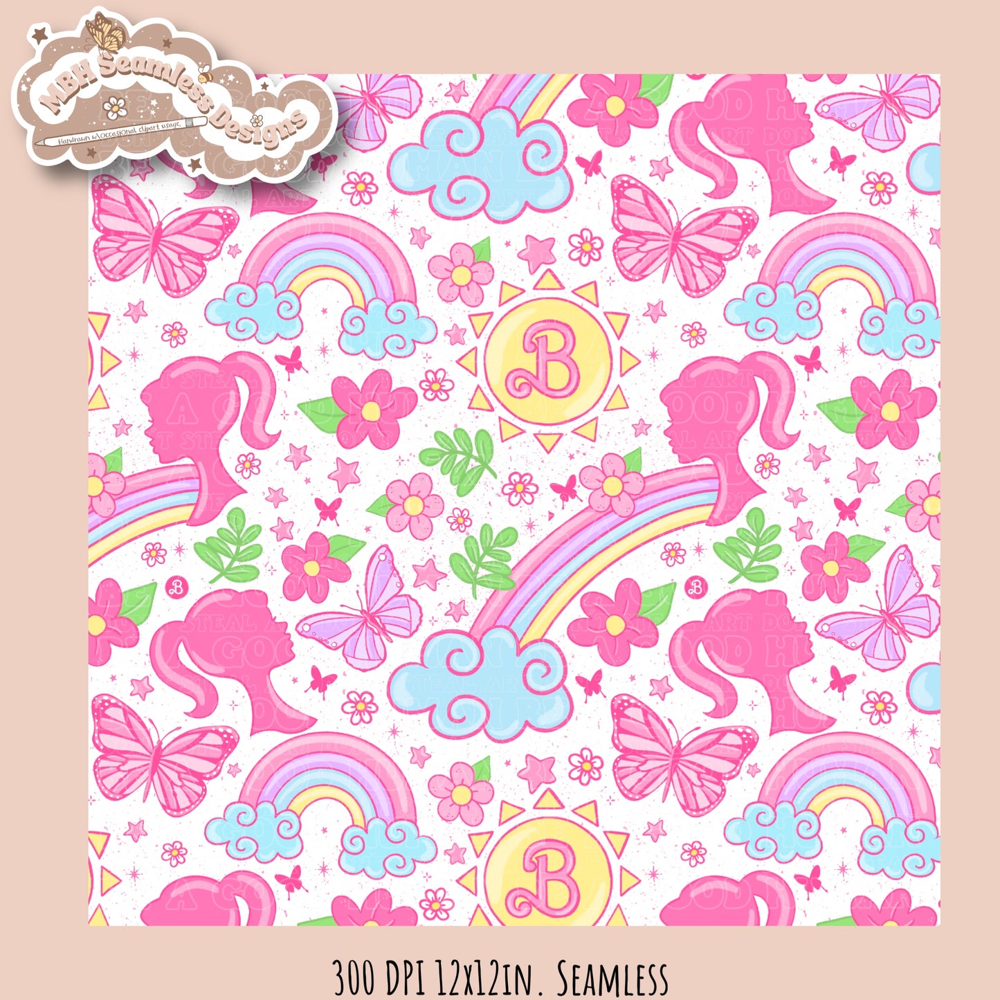 Non TM Spring Barbie Seamless Pattern MULTIPLE COLORWAYS