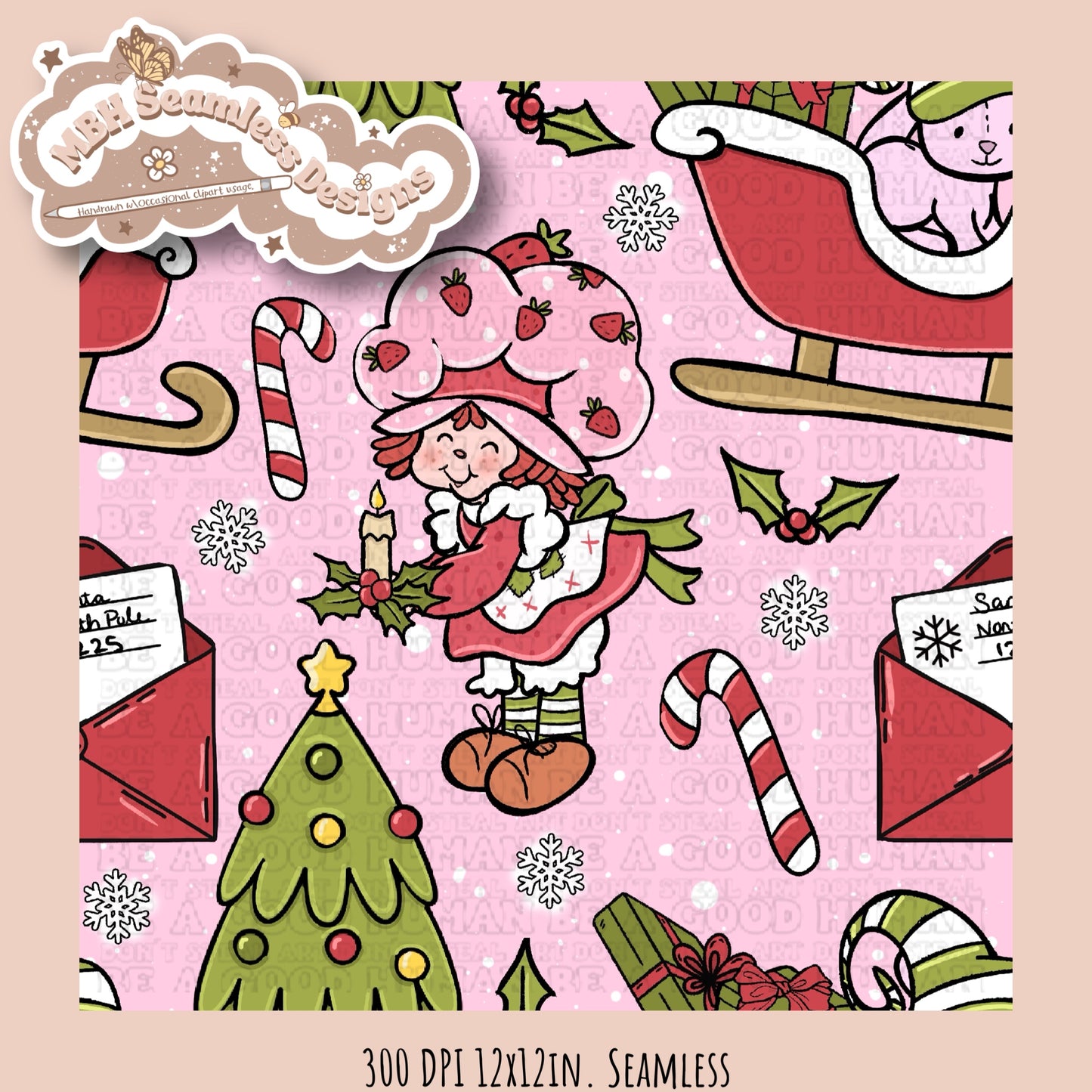 Christmas Strawberry Shortcake Seamless & PNG MULTIPLE COLORWAYS