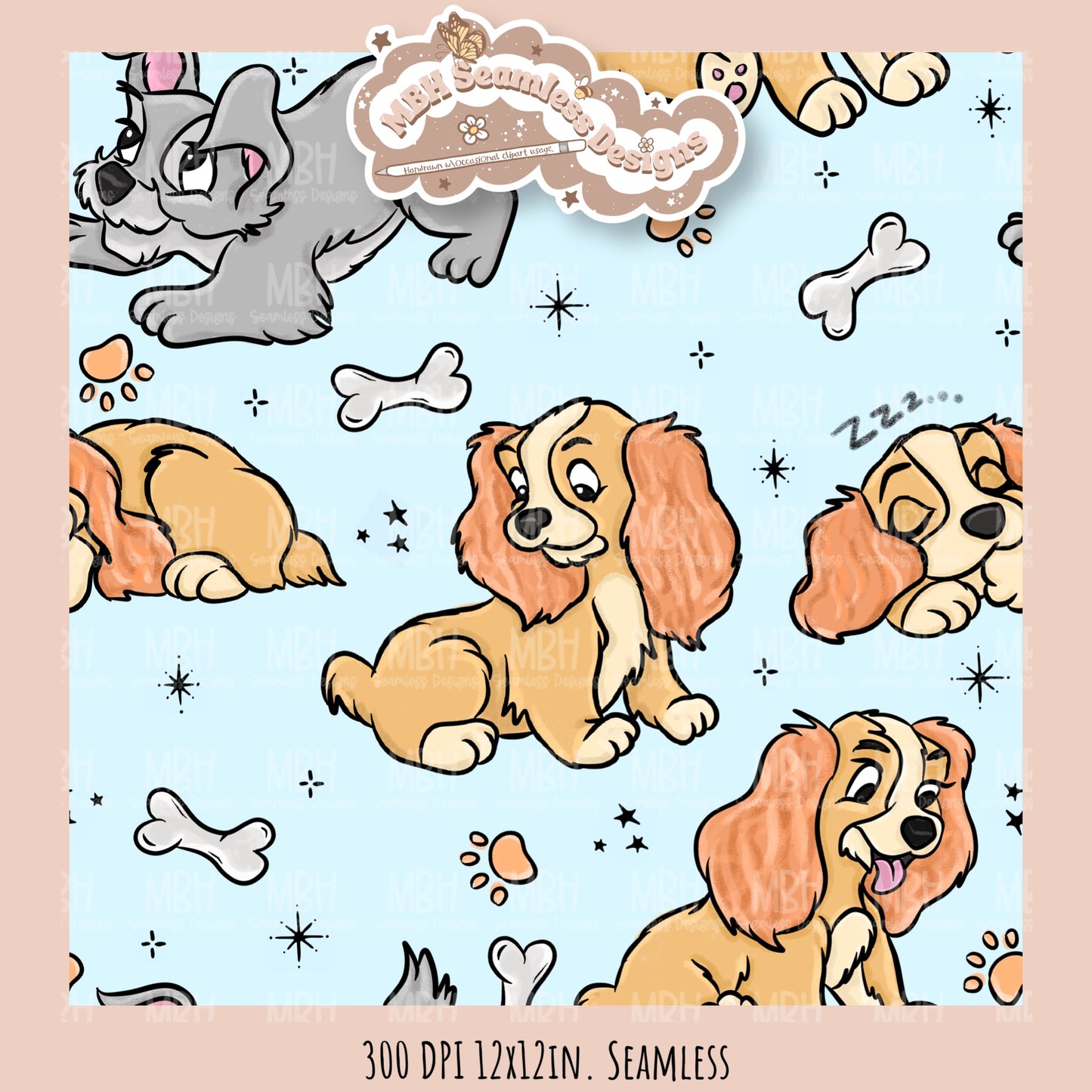 L&T Puppies Seamless Pattern // PNG // Multiple Colorway Options