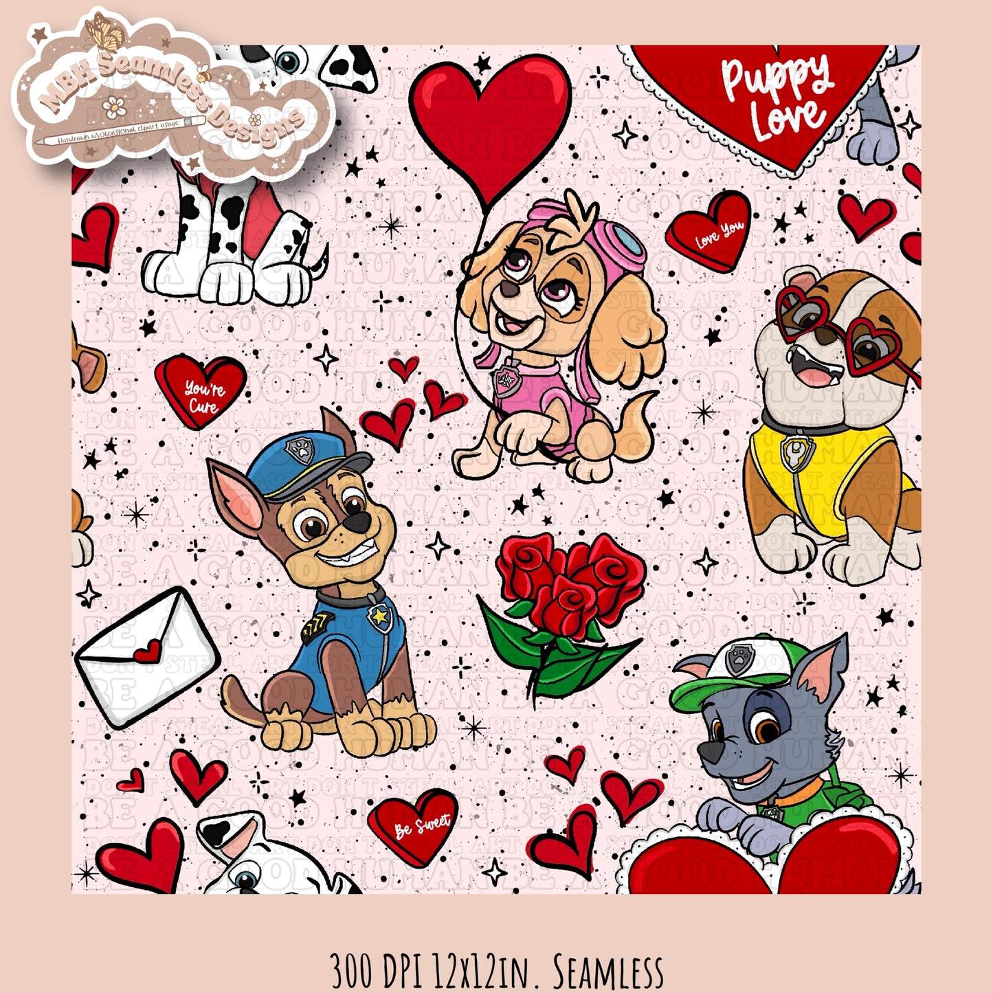 Puppy Love Seamless Pattern & PNG Multiple Colorway Options