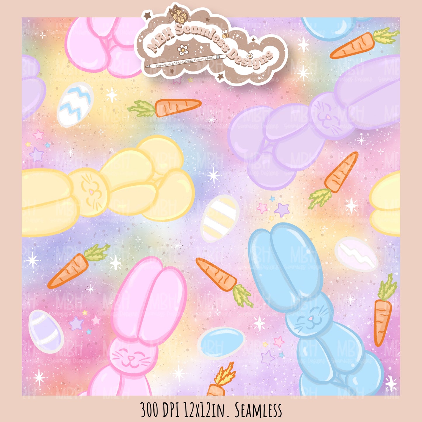 Balloon Bunnies Seamless Pattern // PNG // Multiple Colorway Options