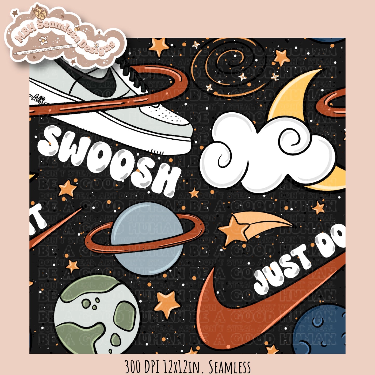 Swoosh Galaxy Seamless Pattern & PNG MULTIPLE COLORWAYS