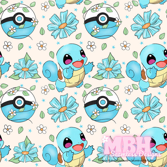 LIMITED Squirtle Floral Seamless Pattern