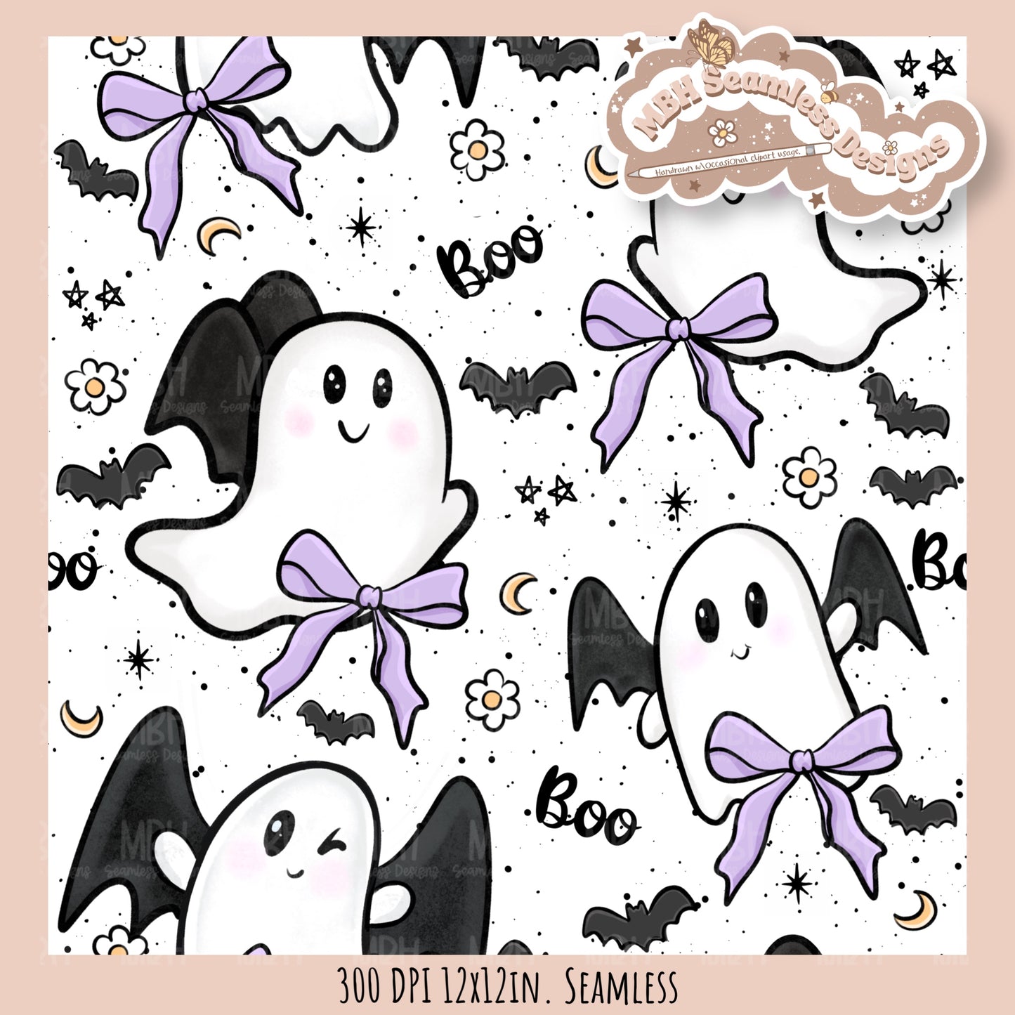 Coquette Ghost Bats Seamless Pattern // Assorted Colorway Options