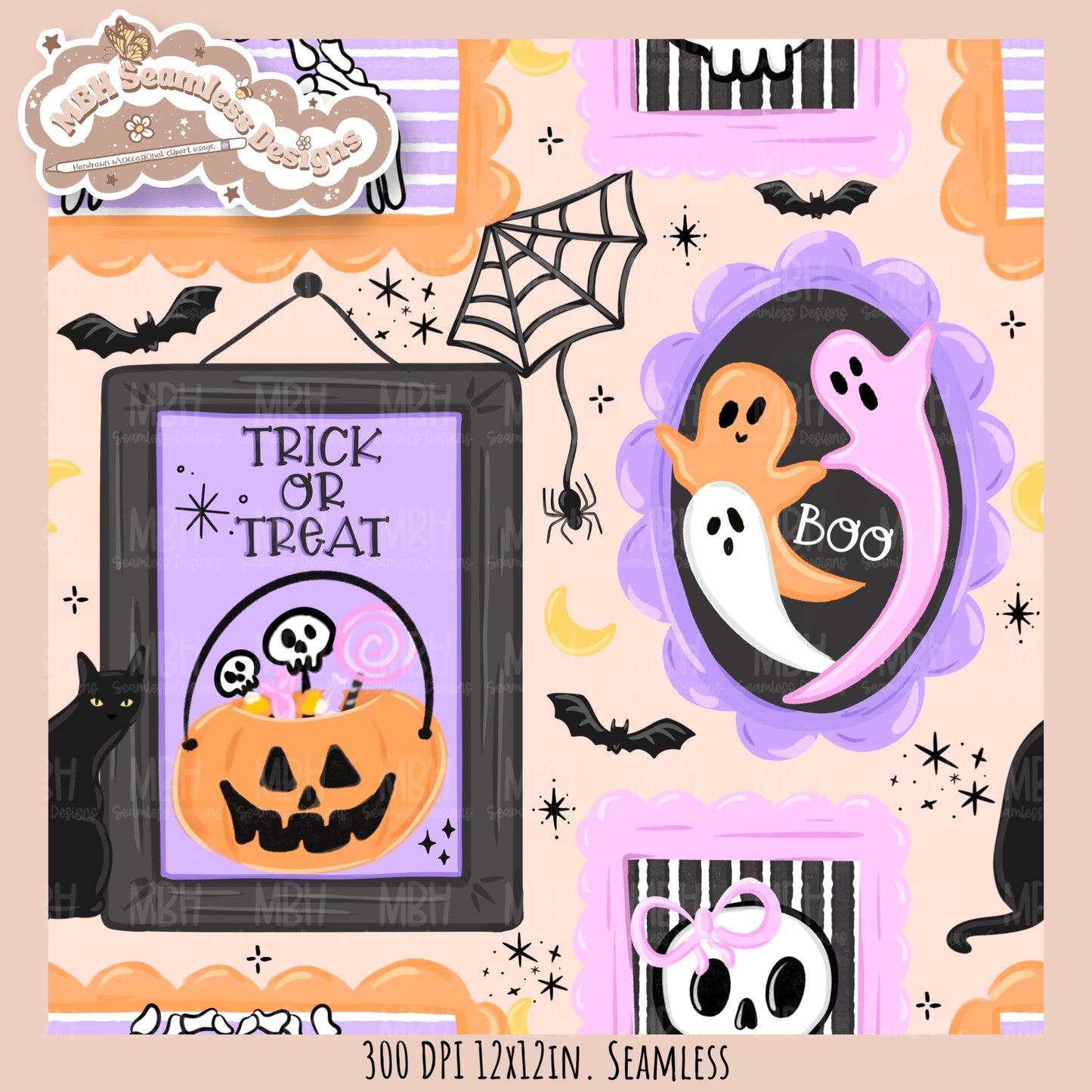 Spooky Frames Seamless Pattern // PNG // Assorted Colorway Options
