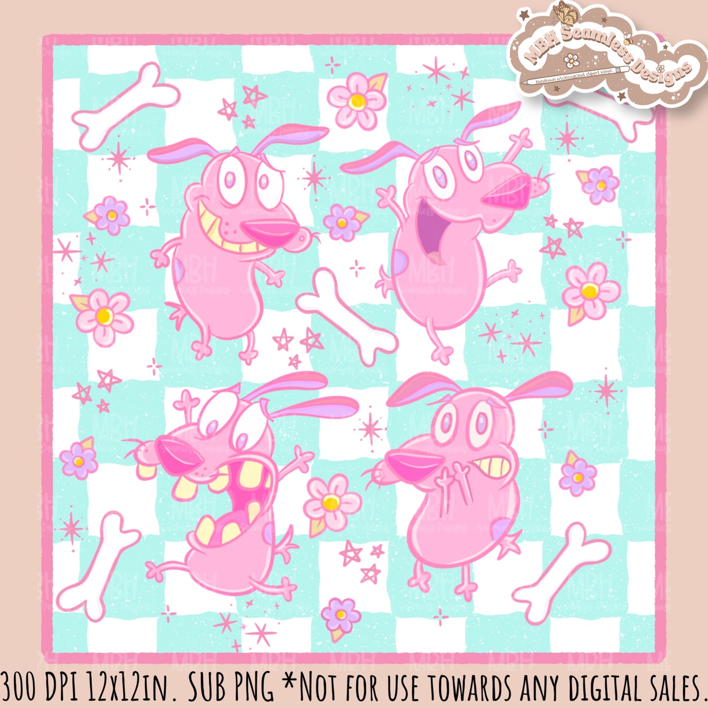 Pink Courage Dog Seamless Pattern // PNG // Assorted Colorway Options