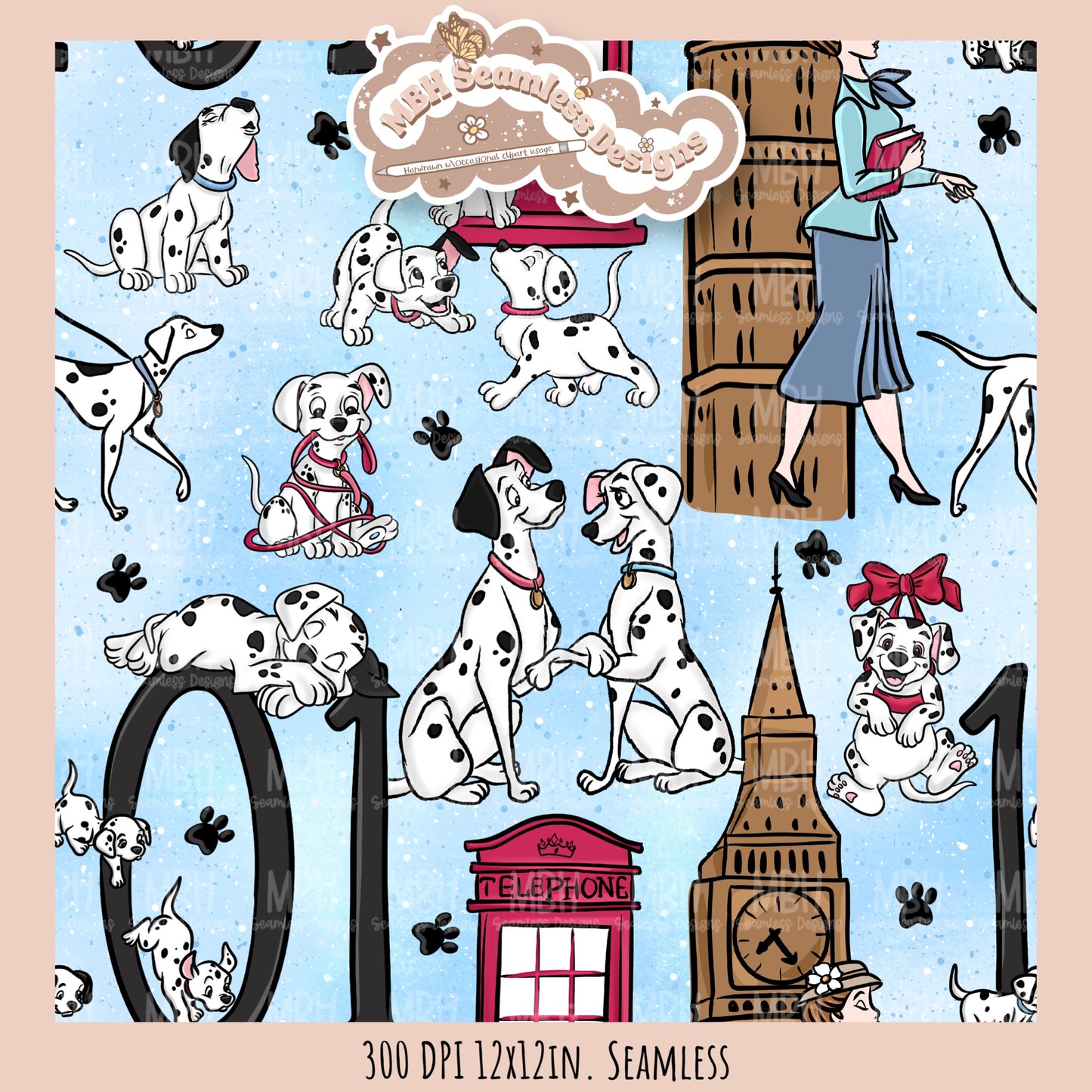 London Dalmations Seamless Pattern // Multiple Colorway Options