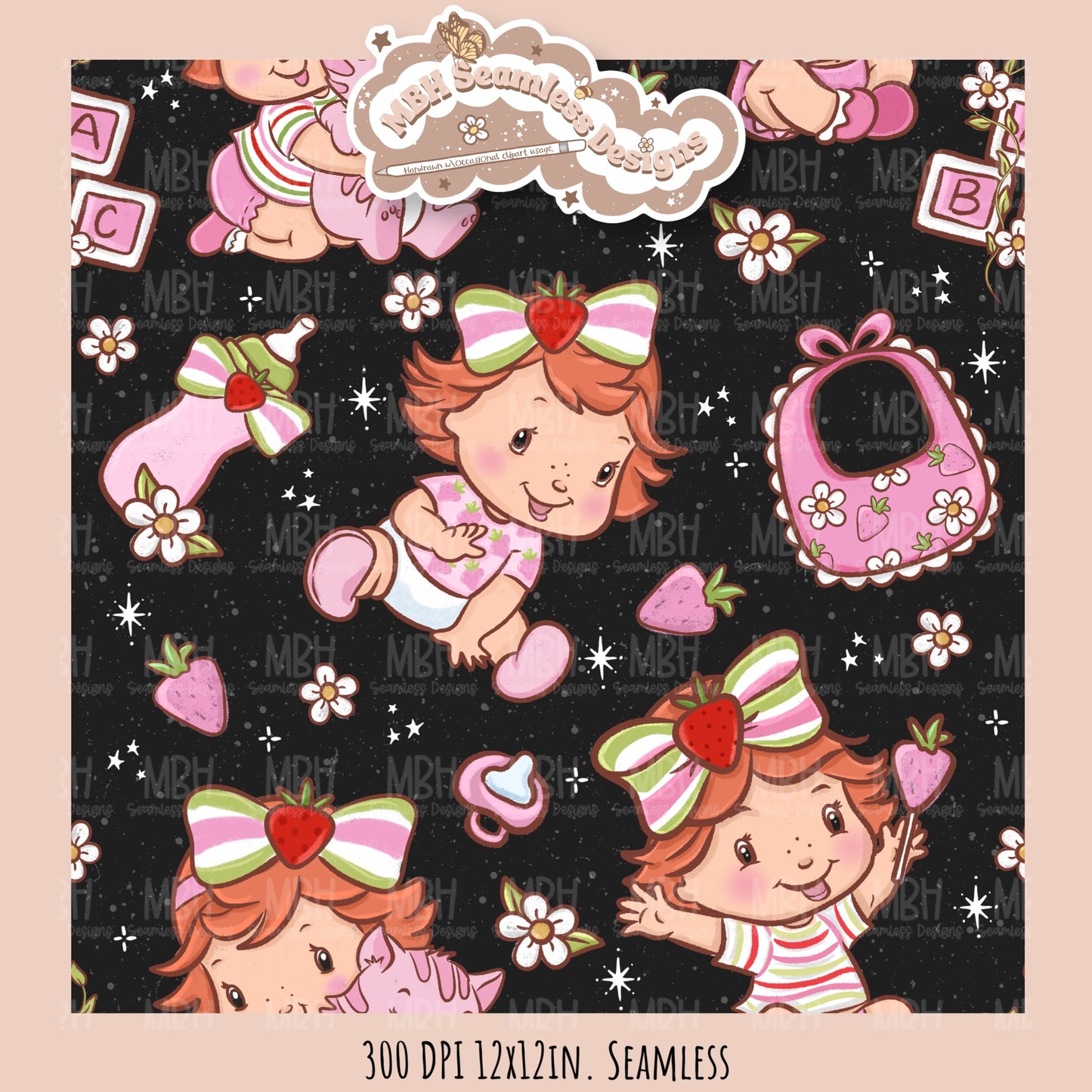 Baby Shortcake Seamless Pattern • PNG •Multiple Colorways