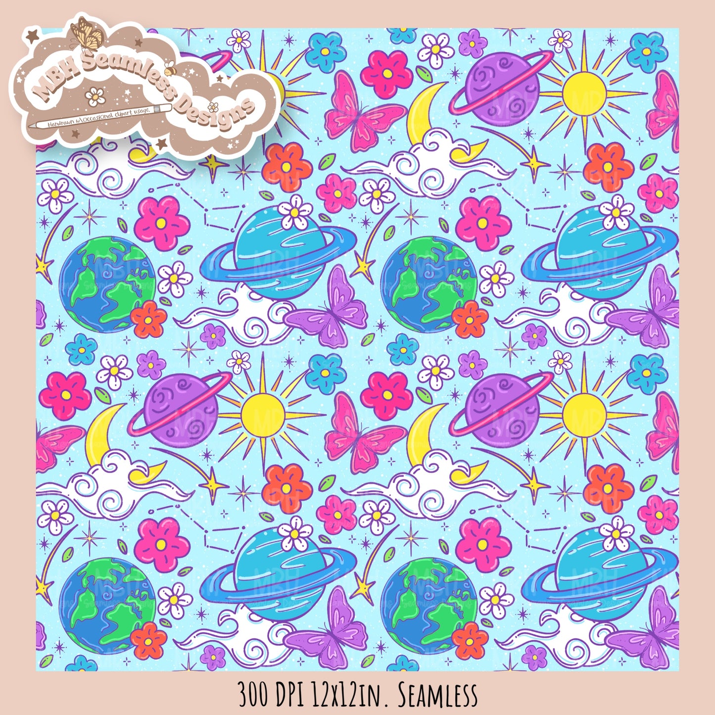 Bright Galaxy Floral Seamless Pattern Multiple Colorways