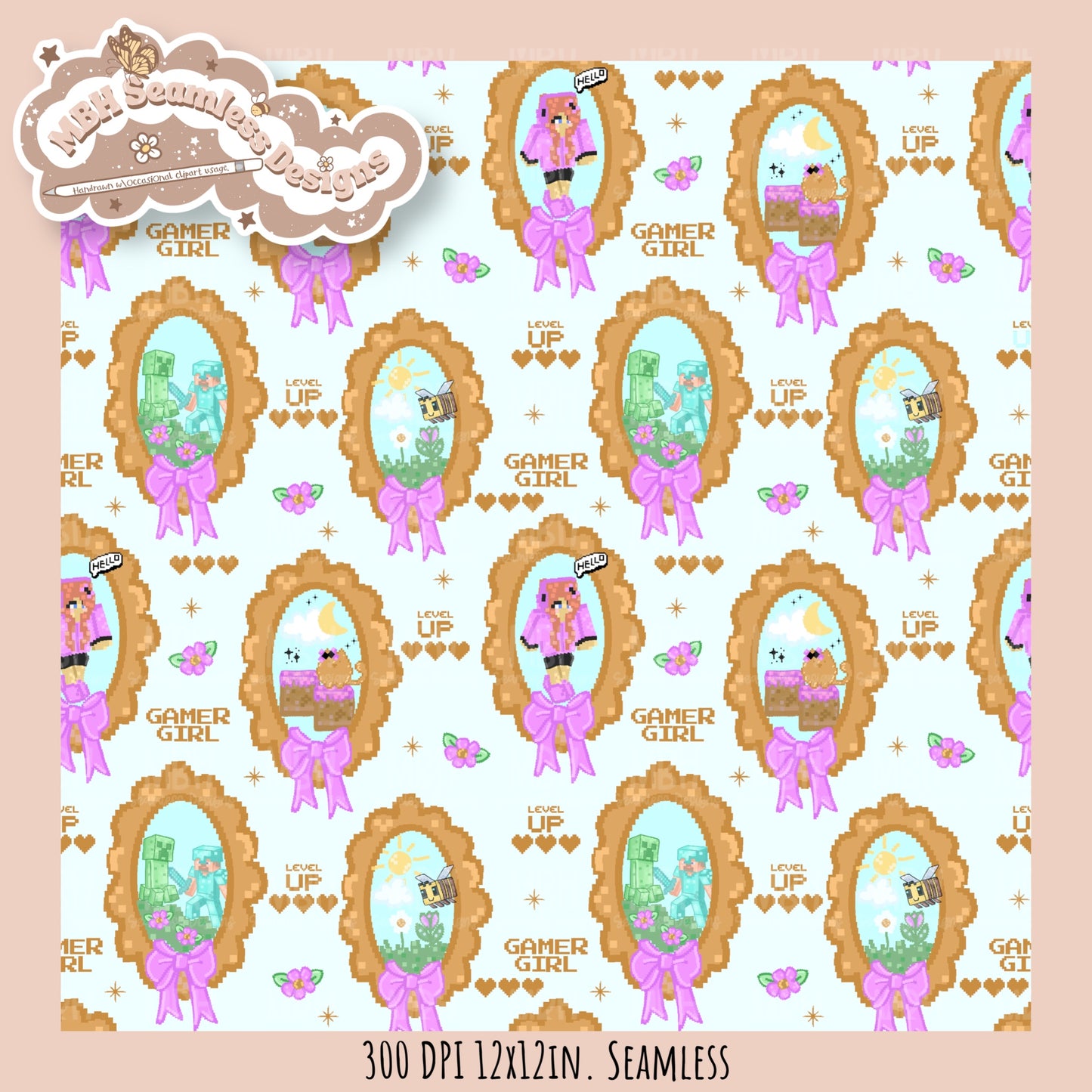 Coquette Minecraft Frames Seamless Pattern MULTIPLE COLORWAYS