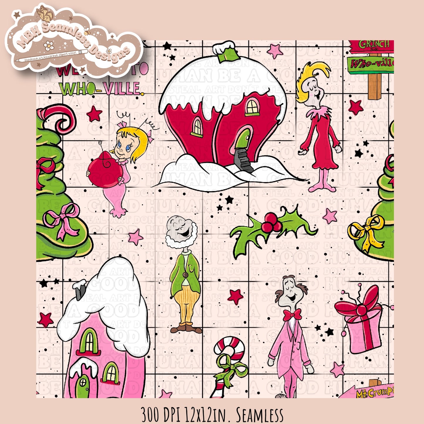 Girly Who-ville Seamless Pattern & PNG MULTIPLE COLORWAYS