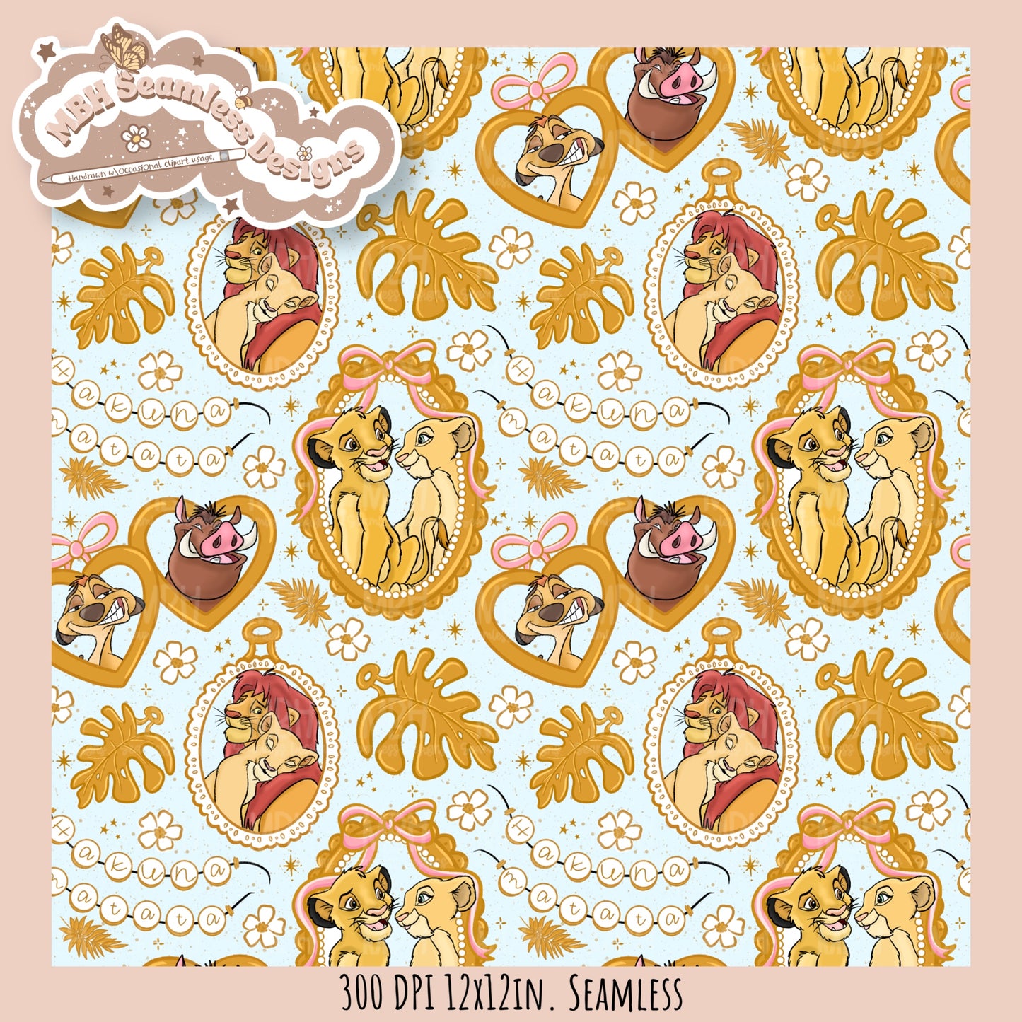 Lion King Frames Seamless Pattern // PNG // Multiple Colorway Options