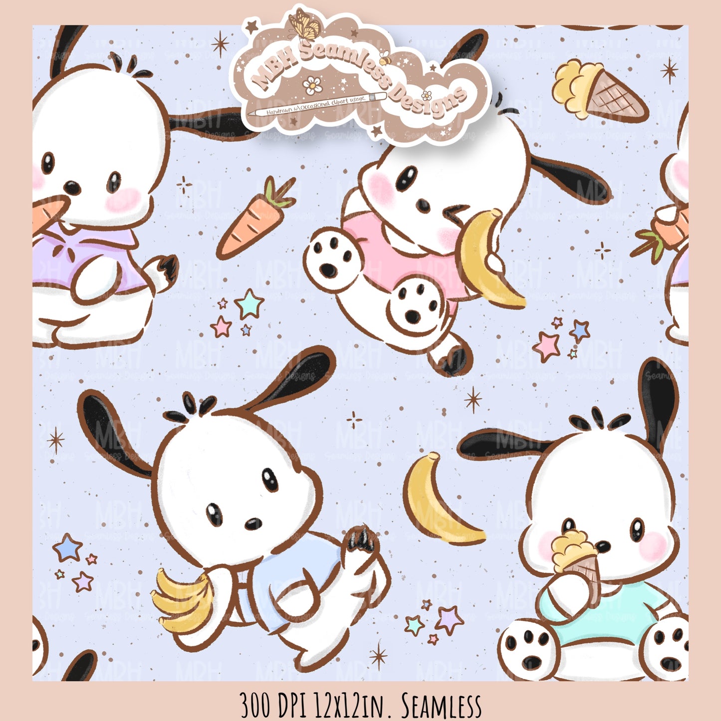 Pochacco Faves Seamless Pattern // PNG // Assorted Colorways
