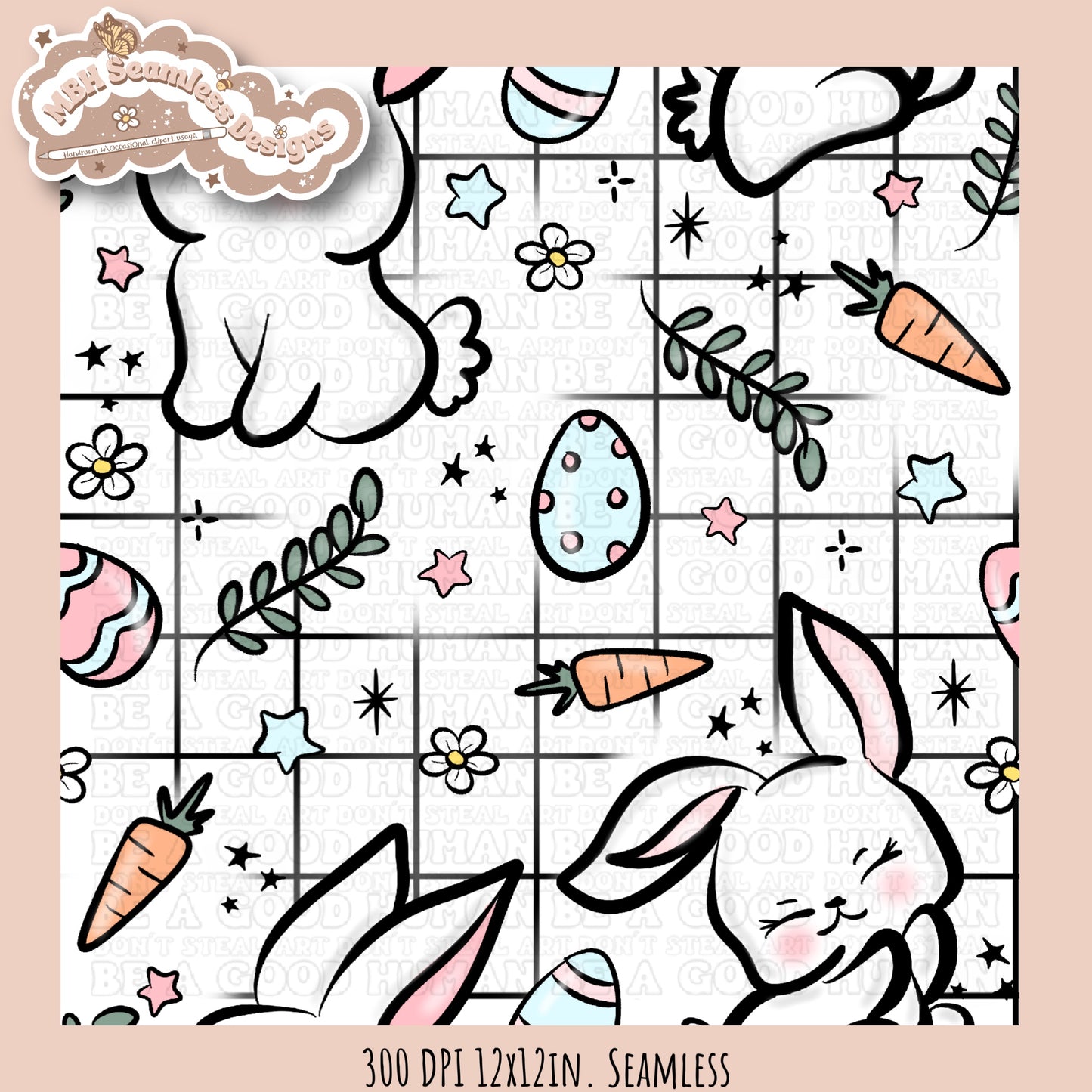 Kawaii Easter Bunnies Seamless Pattern MULTIPLE COLORWAYS