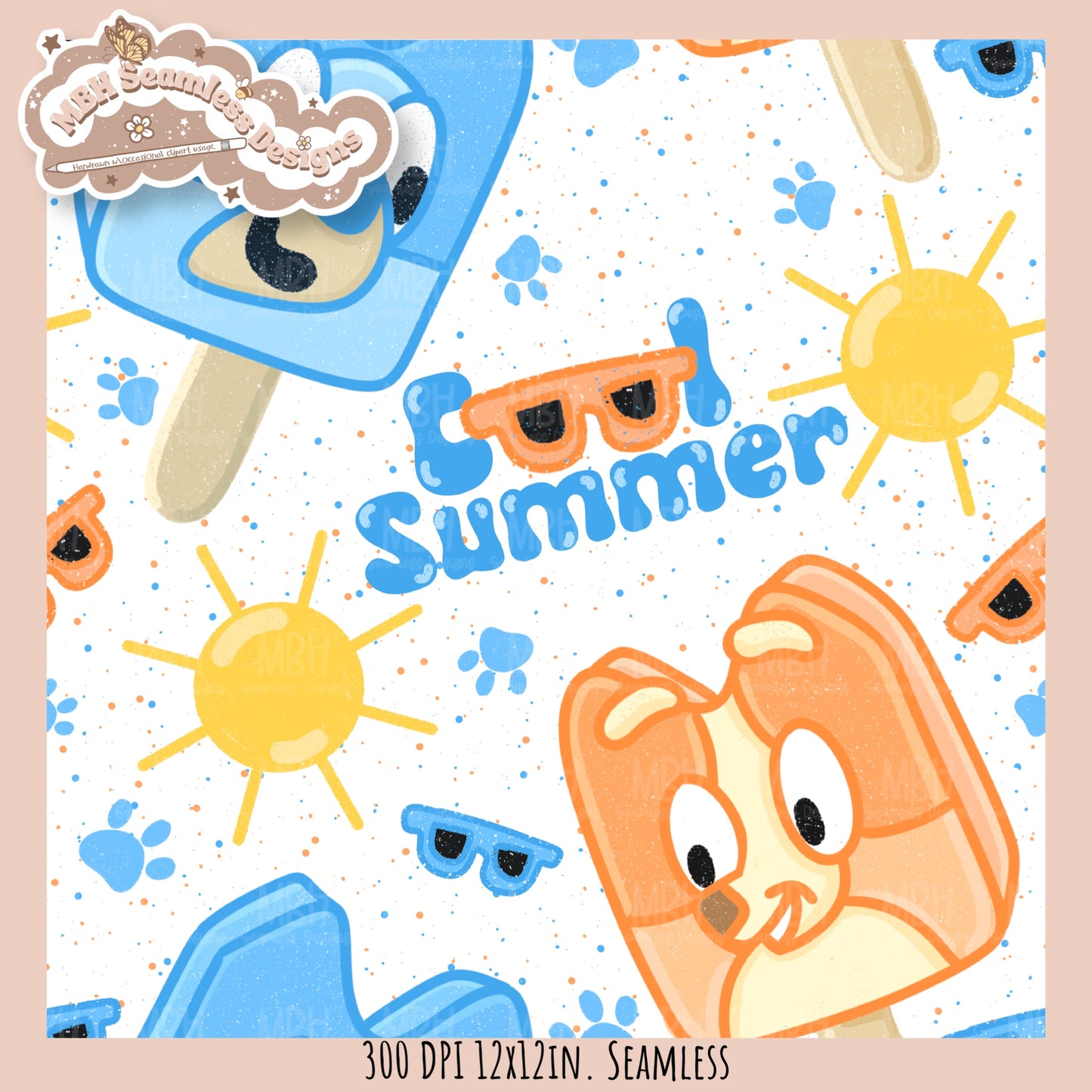 Cool Summer Heeler Pops Seamless Pattern // Assorted Colorway Options