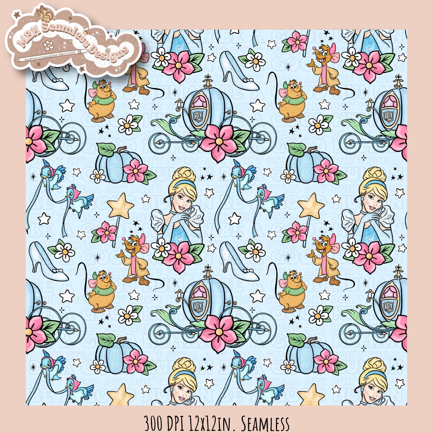 Starry Cinderella Seamless Pattern & PNG