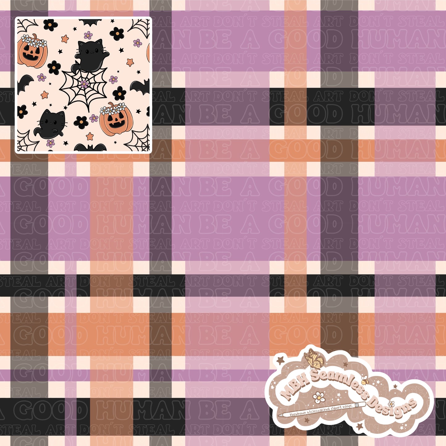 Spooky Floral Ghost Cats Seamless Pattern MULTIPLE COLORWAYS & COORD