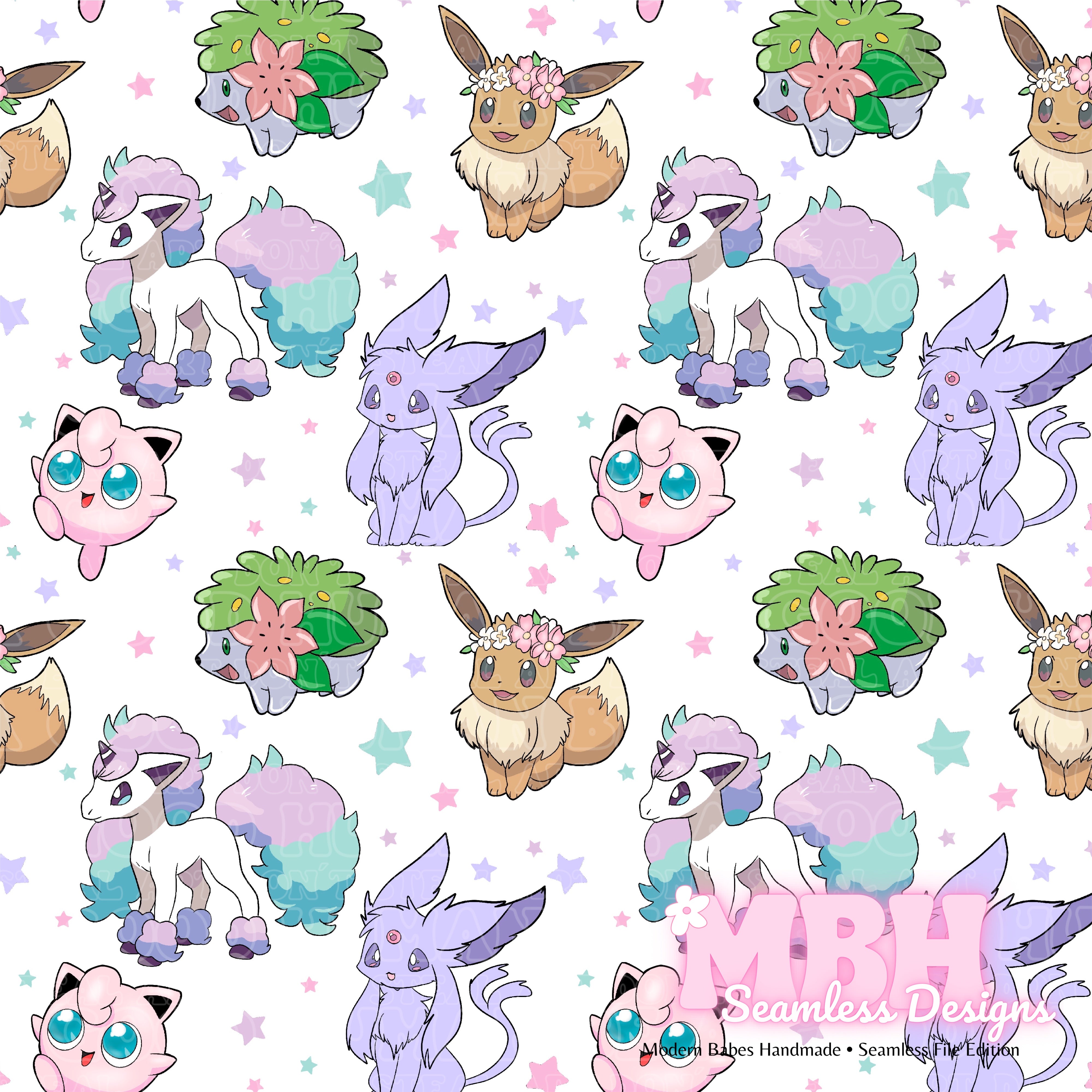 Starry Cute Pokémon Assorted Colorways Seamless Pattern – MBH Seamless ...