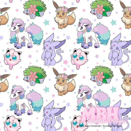 Starry Cute Pokémon Assorted Colorways Seamless Pattern