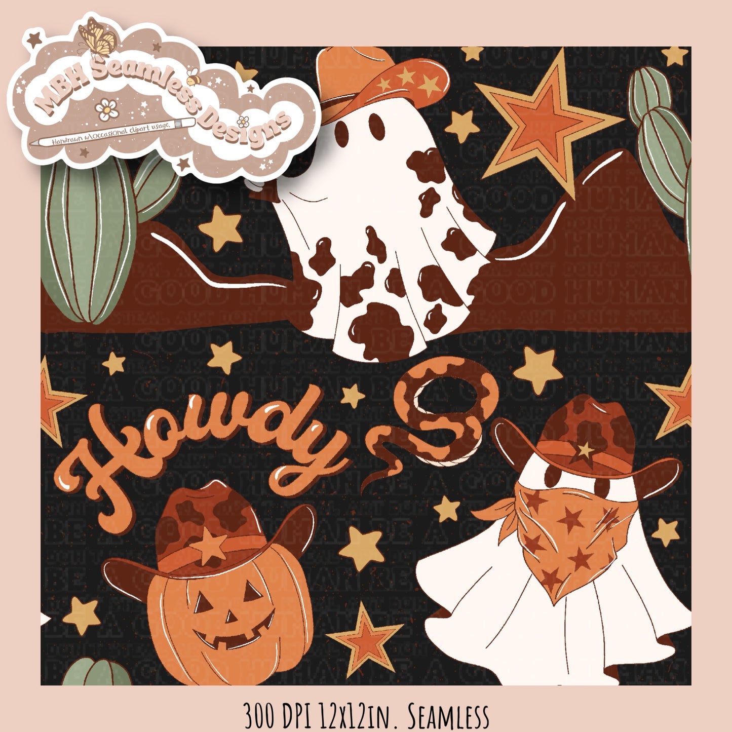 Howdy Western Ghosts Seamless Pattern MULTIPLE COLORWAYS