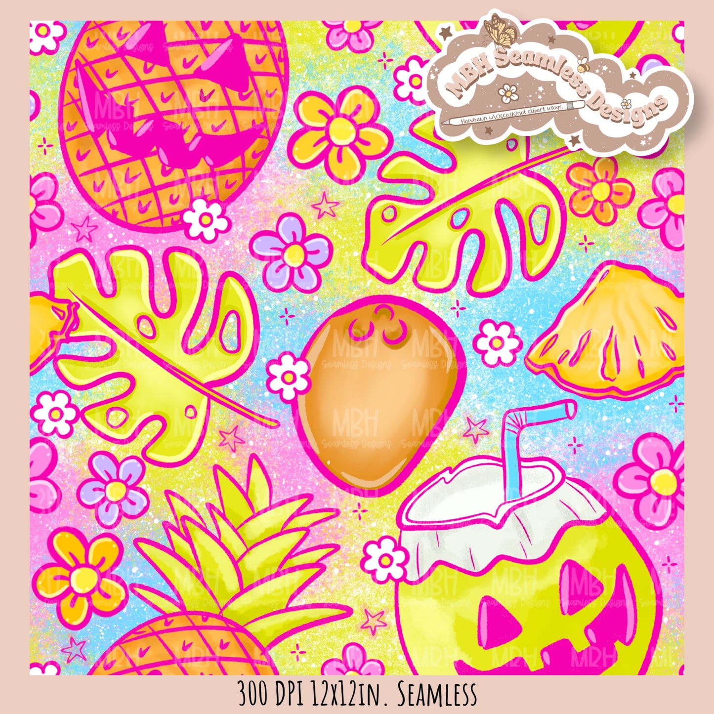 Tropical Jack-O-Fruit  Seamless Pattern • Multiple Colorways • PNG