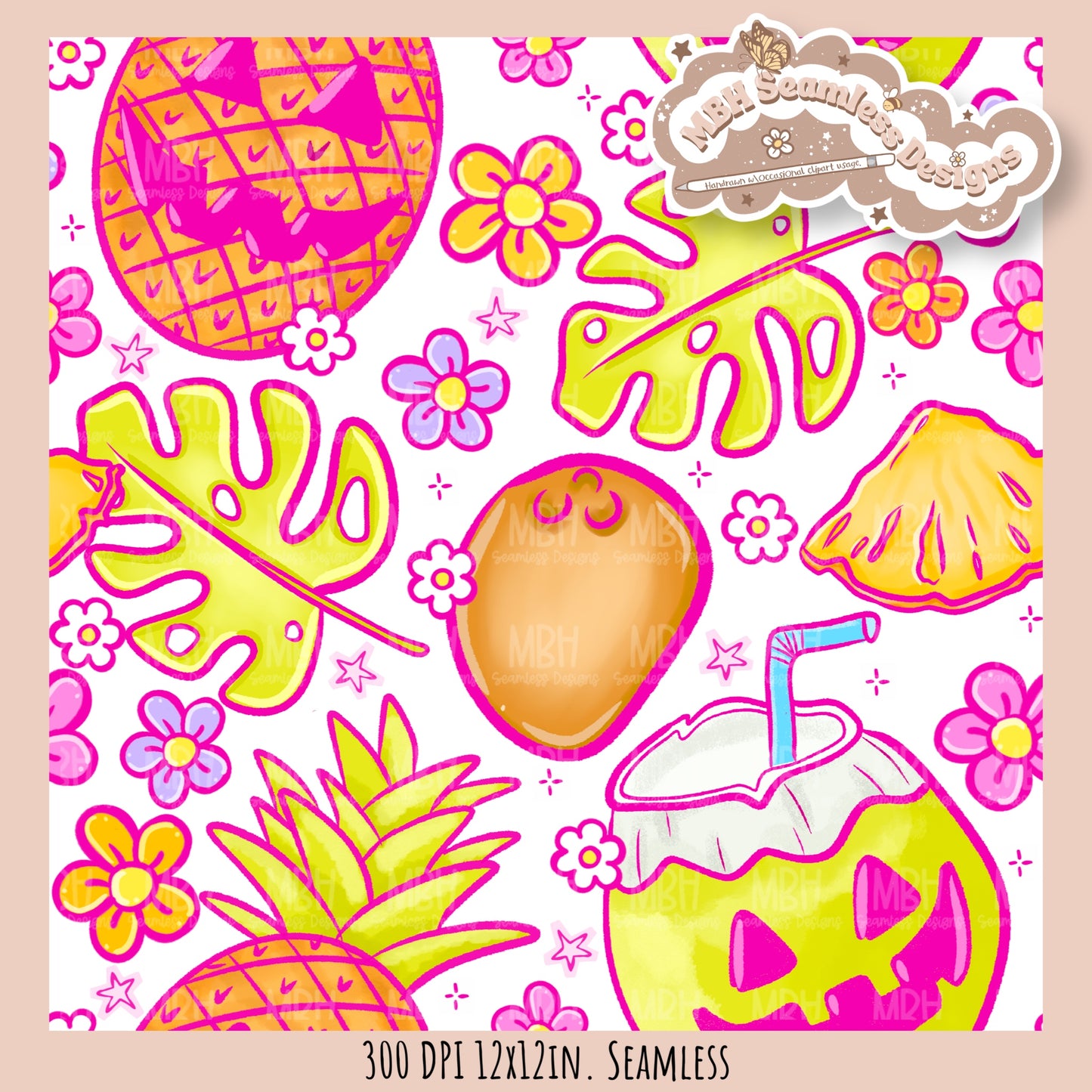 Tropical Jack-O-Fruit  Seamless Pattern • Multiple Colorways • PNG