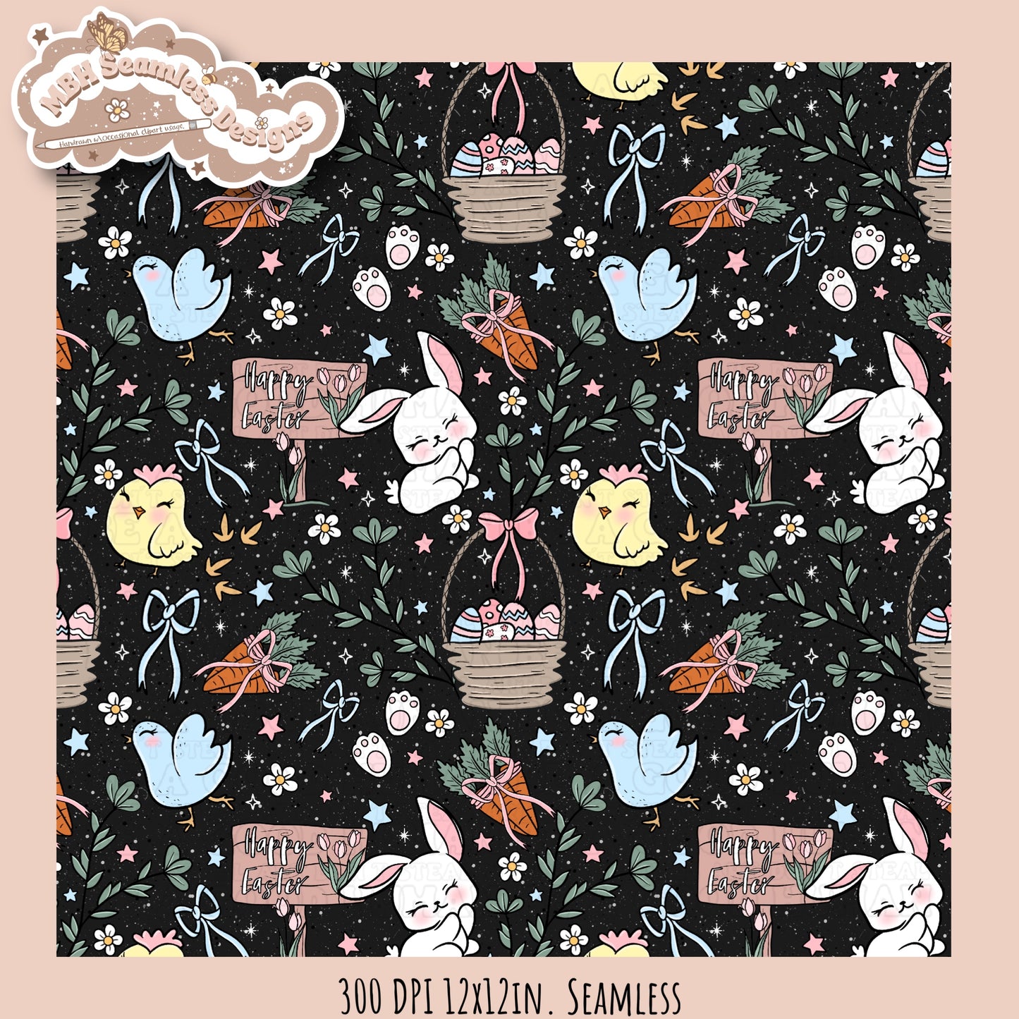 Easter Animals Floral Seamless Pattern Multiple Colorway Options