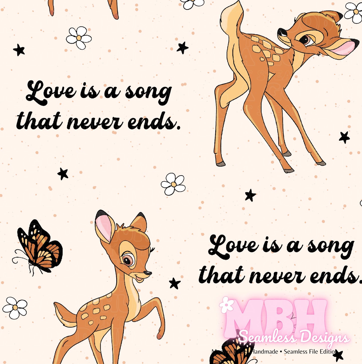 Bambi Quote Seamless Pattern Assorted Colorways