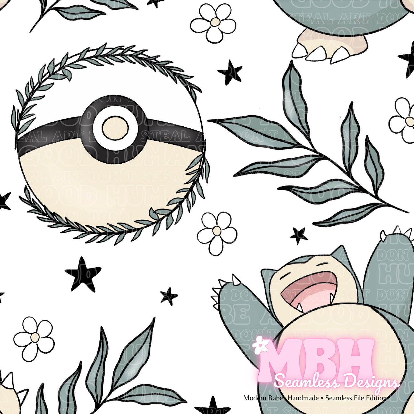 LIMITED Snorlax Floral Seamless