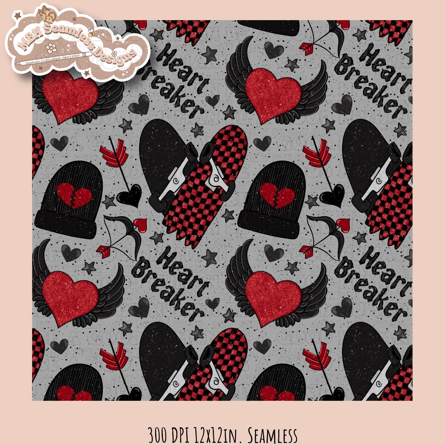 Heart Breaker Skater Boy Seamless Pattern MULTIPLE COLORWAYS