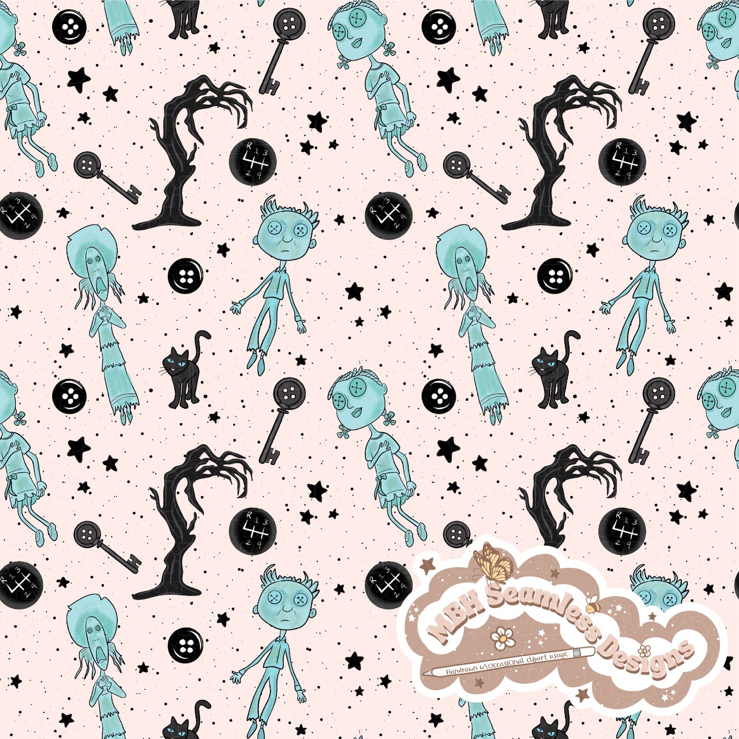 Button Eye Ghosts Seamless Pattern MULTIPLE COLORWAYS