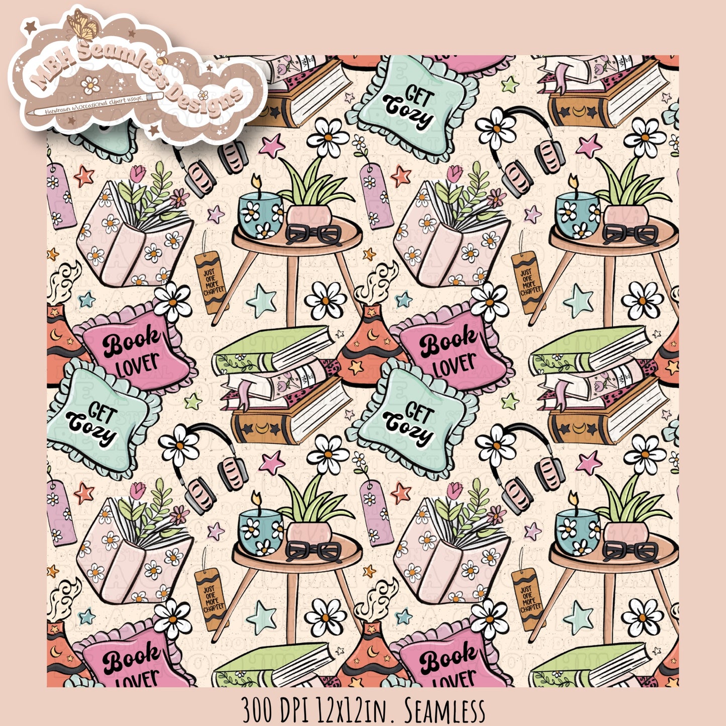 Cozy Spring Books Seamless Pattern & PNG•MULTIPLE COLORWAYS