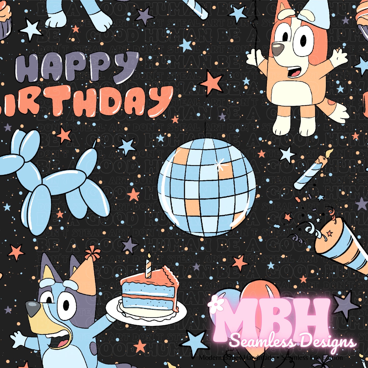 Heeler Disco Birthday MULTIPLE COLORWAYS Seamless Pattern