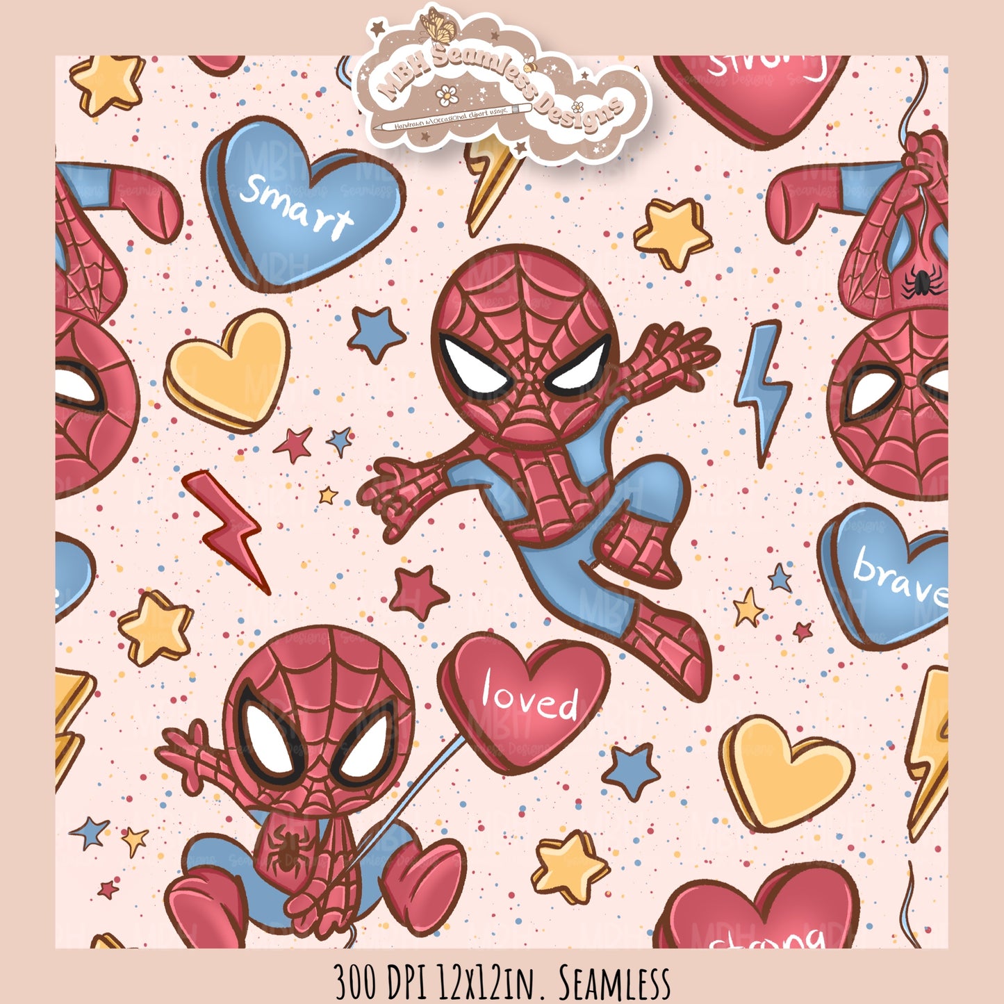 Spider Hero Valentine Seamless Pattern // PNG // Assorted Colorways