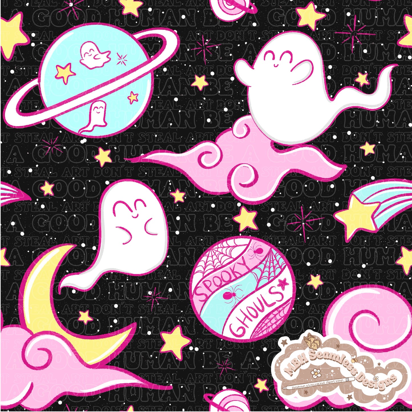 Spooky Space Ghouls Seamless Pattern MULTIPLE COLORWAYS