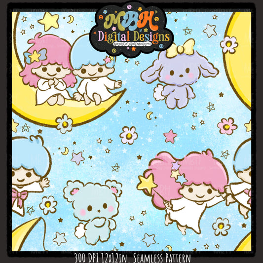 Little Twin Stars Seamless Pattern // PNG // Assorted Colorways
