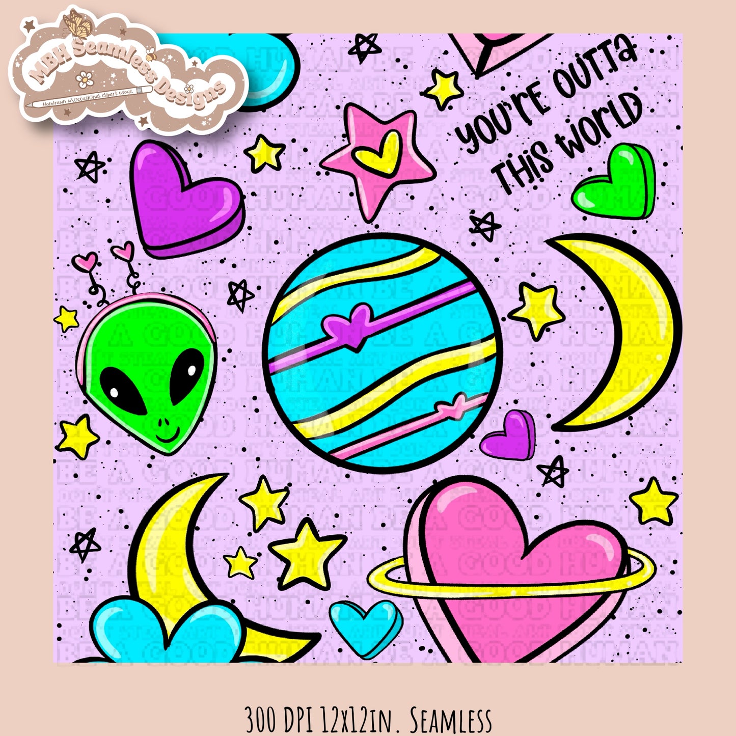 Galactic Hearts Seamless Pattern MULTIPLE COLORWAY OPTIONS