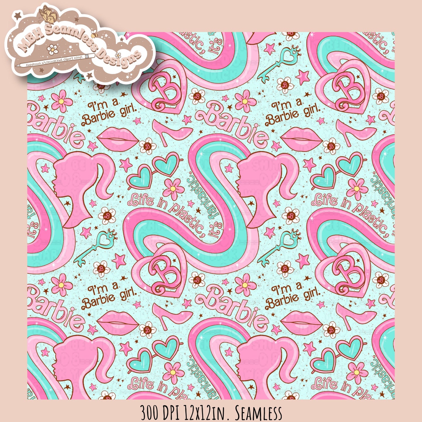 Barbie Girl Seamless Pattern MULTIPLE COLORWAYS