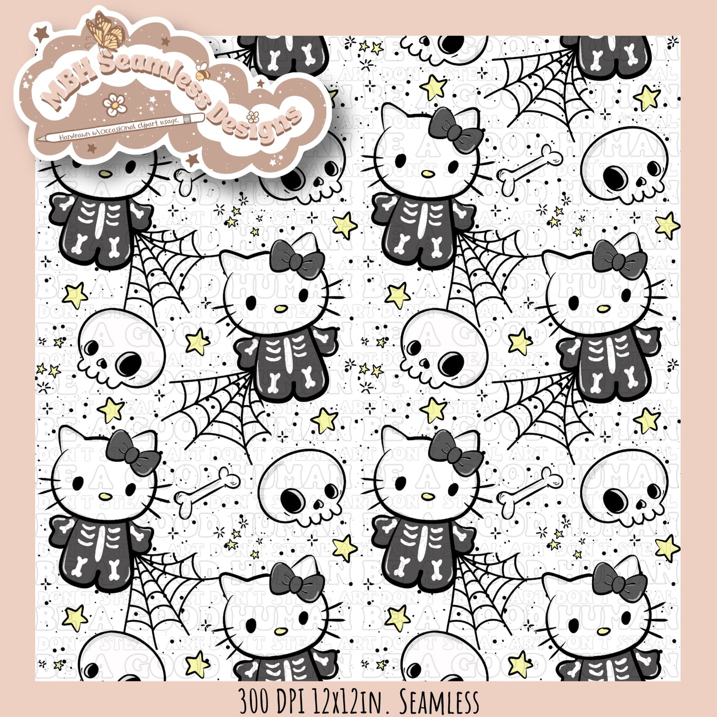 Hello Kitty Skeleton Seamless Pattern MULTIPLE COLORWAYS