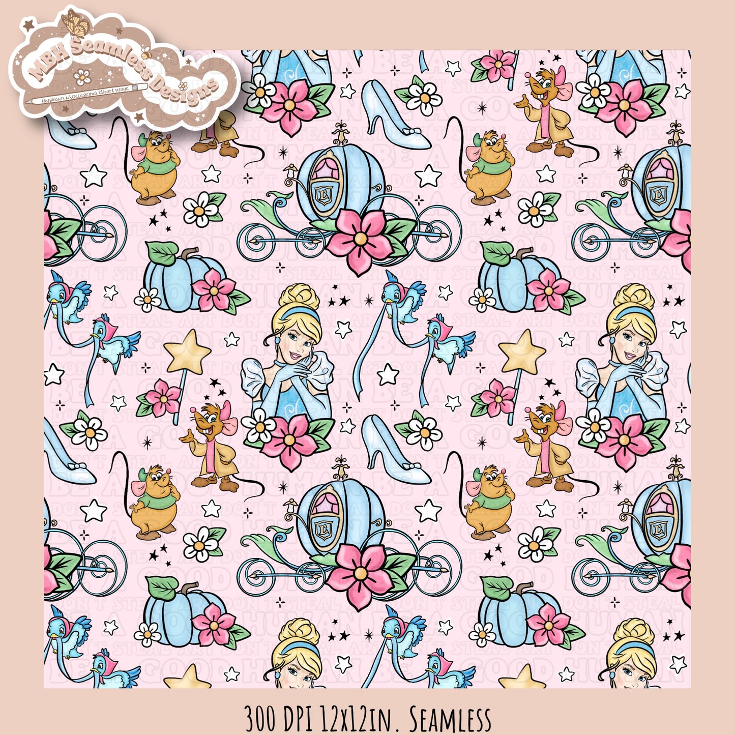 Starry Cinderella Seamless Pattern & PNG