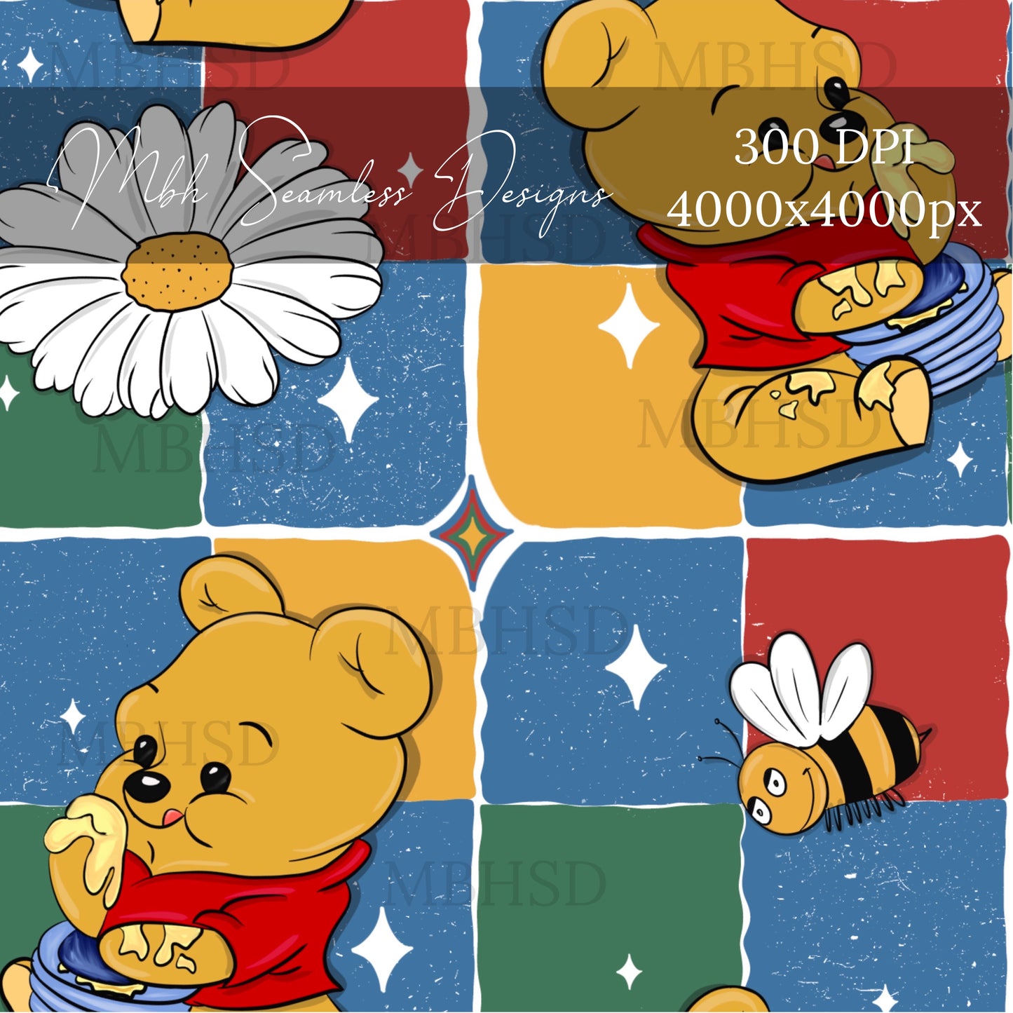 Pooh Bear Checkered Floral