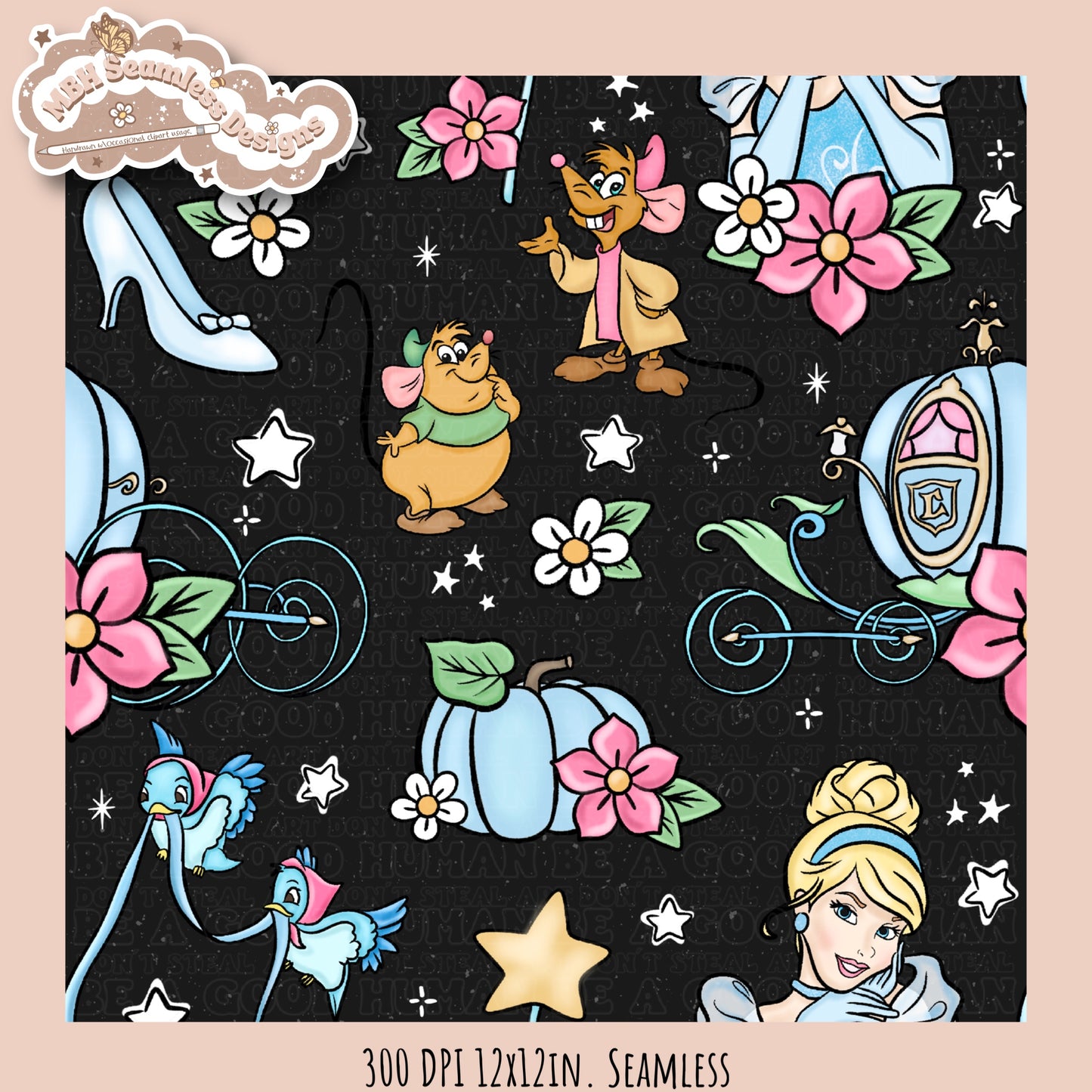 Starry Cinderella Seamless Pattern & PNG