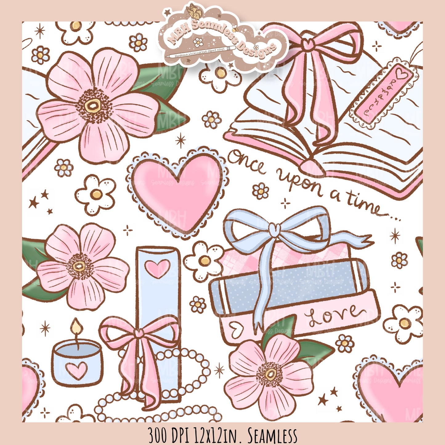 Coquette Romance Books Seamless Pattern // Assorted Colorways